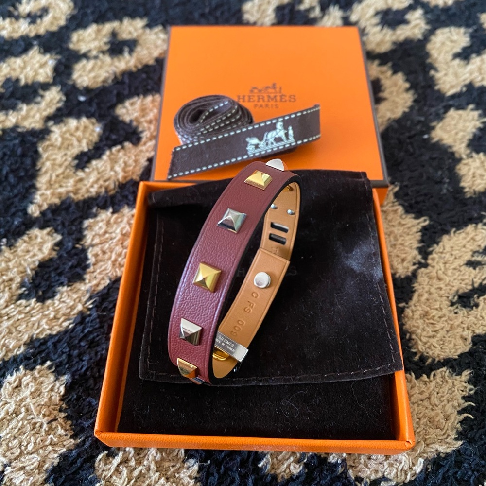 HERMÈS Mini Dog Clous Carres Wrap Bracelet